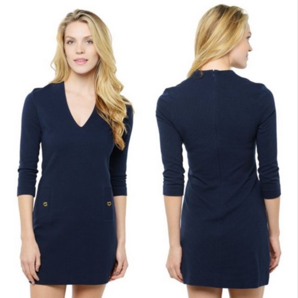 Lilly Pulitzer Charlene Navy V-Neck Shift Dress